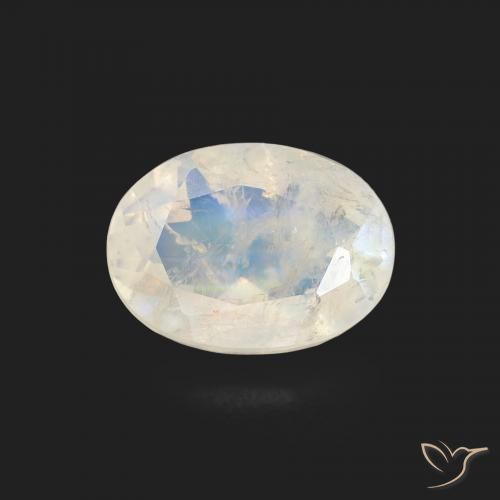 1.10ct 자연스러운 푸르스름한 흰색 레인보우 문스톤, 타원형, 투명한