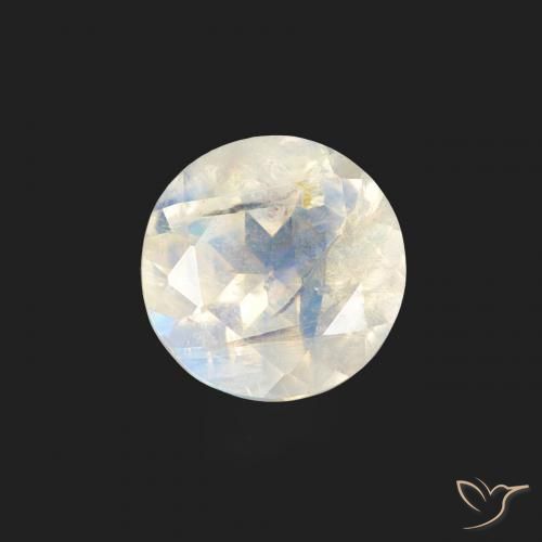 0.47ct 자연스러운 푸르스름한 흰색 레인보우 문스톤, 둥근, 투명한