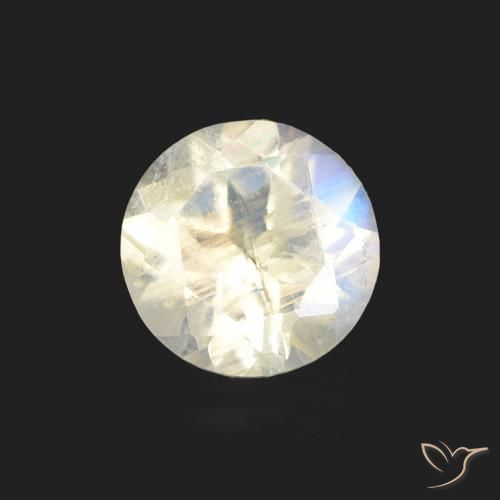 0.49ct 자연스러운 푸르스름한 흰색 레인보우 문스톤, 둥근, 투명한