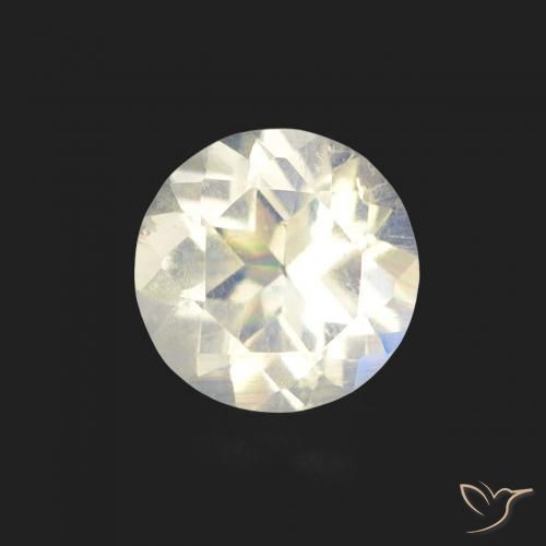 0.48캐럿 천연 푸르스름한 흰색 레인보우 문스톤, 라운드 컷, 투명한