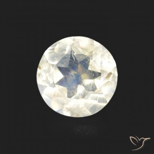 0.66ct 자연스러운 푸르스름한 흰색 레인보우 문스톤, 둥근, 투명한