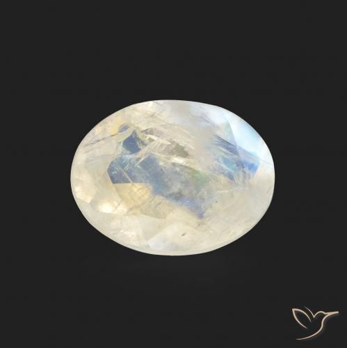1.15ct 자연스러운 푸르스름한 흰색 레인보우 문스톤, 타원형, 투명한