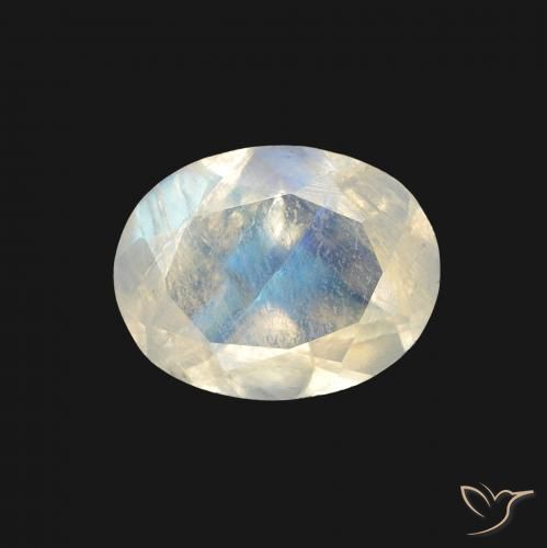 1.28ct 자연스러운 푸르스름한 흰색 레인보우 문스톤, 타원형, 투명한