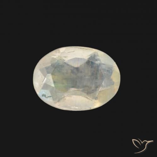 0.97ct 자연스러운 푸르스름한 흰색 레인보우 문스톤, 타원형, 투명한