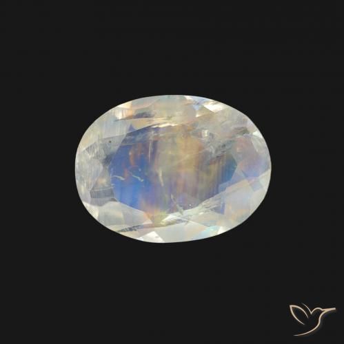 0.96ct 자연스러운 푸르스름한 흰색 레인보우 문스톤, 타원형, 투명한