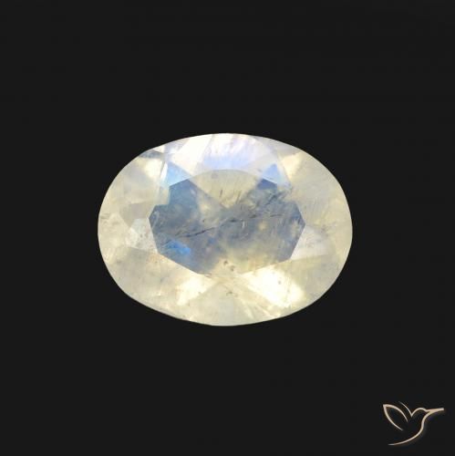 1.23ct 자연스러운 푸르스름한 흰색 레인보우 문스톤, 타원형, 투명한
