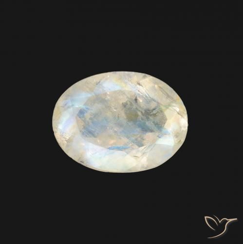 1.11ct 자연스러운 푸르스름한 흰색 레인보우 문스톤, 타원형, 투명한