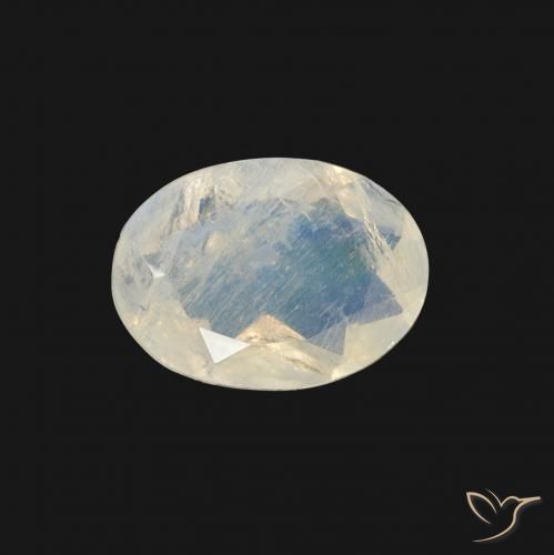 1.01ct 자연스러운 푸르스름한 흰색 레인보우 문스톤, 타원형, 투명한