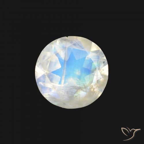 1.04ct 자연스러운 푸르스름한 흰색 레인보우 문스톤, 둥근, 투명한