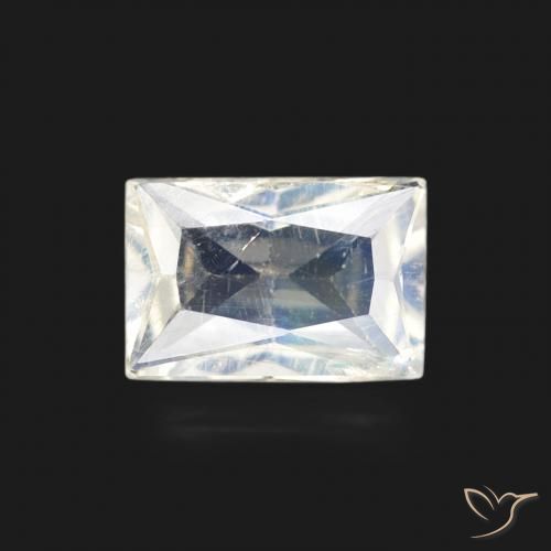 0.48ct 자연스러운 푸르스름한 흰색 레인보우 문스톤, 바게트, 투명한
