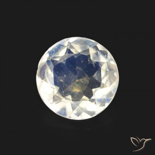 0.54ct 자연스러운 푸르스름한 흰색 레인보우 문스톤, 둥근, 투명한
