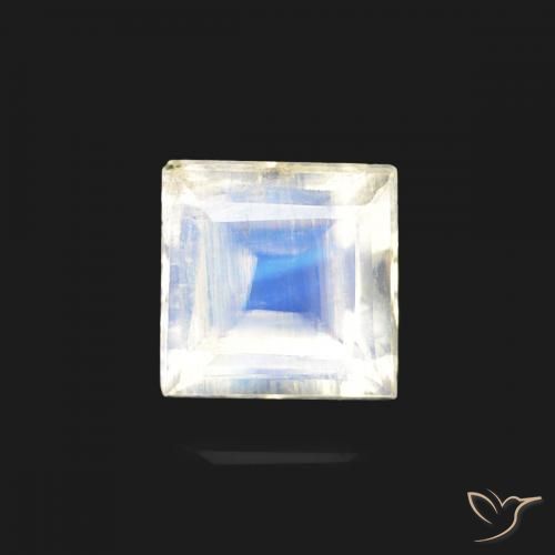 0.33ct 자연스러운 푸르스름한 흰색 레인보우 문스톤, 정사각형, 투명한