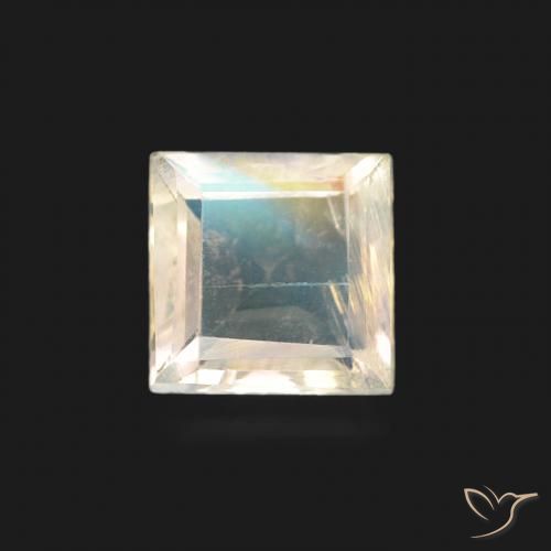 0.50ct 자연스러운 푸르스름한 흰색 레인보우 문스톤, 정사각형, 투명한