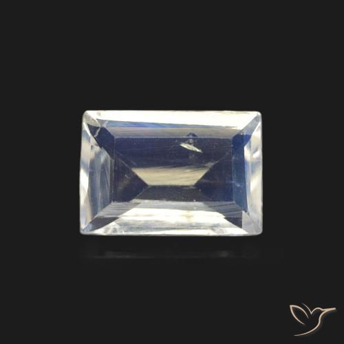 0.44ct 자연스러운 푸르스름한 흰색 레인보우 문스톤, 바게트, 투명한