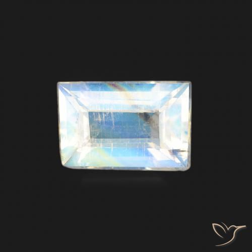 0.47ct 자연스러운 푸르스름한 흰색 레인보우 문스톤, 바게트, 투명한