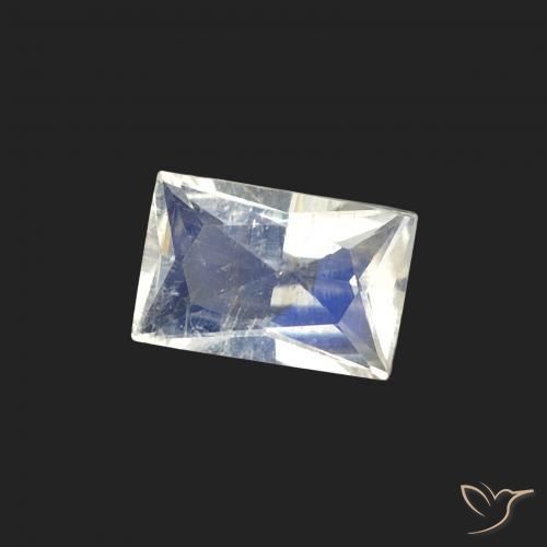 0.50캐럿 천연 푸르스름한 흰색 레인보우 문스톤, 바게트, 투명한