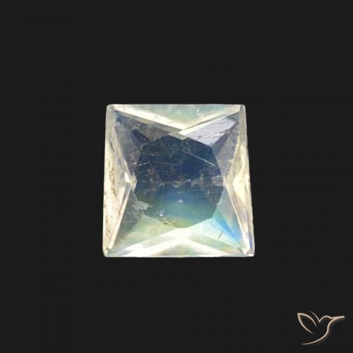 0.27ct 자연스러운 푸르스름한 흰색 레인보우 문스톤, 정사각형, 투명한