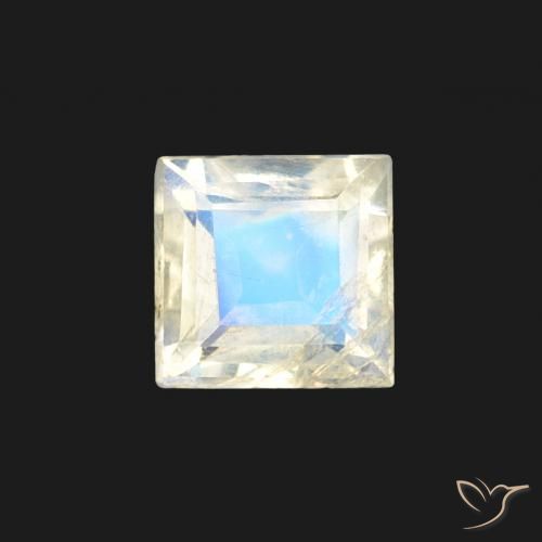 0.35ct 자연스러운 푸르스름한 흰색 레인보우 문스톤, 정사각형, 투명한