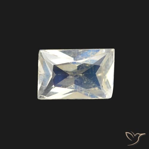 0.39ct 자연스러운 푸르스름한 흰색 레인보우 문스톤, 바게트, 투명한