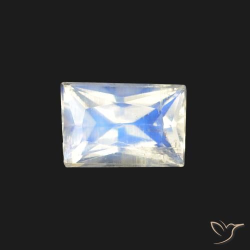 0.47ct 자연스러운 푸르스름한 흰색 레인보우 문스톤, 바게트, 투명한