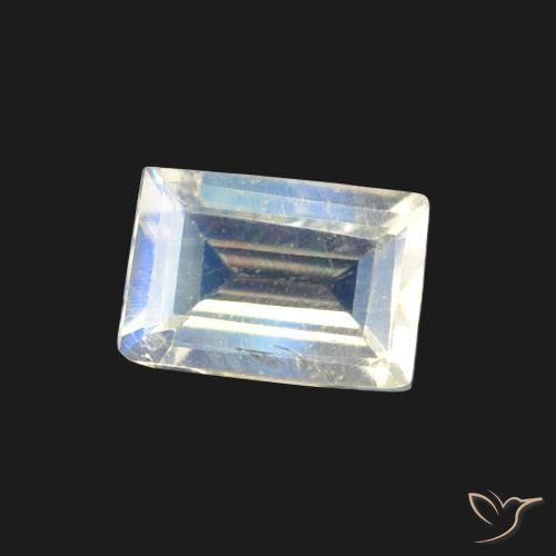 0.48캐럿 천연 푸르스름한 흰색 레인보우 문스톤, 바게트, 투명한