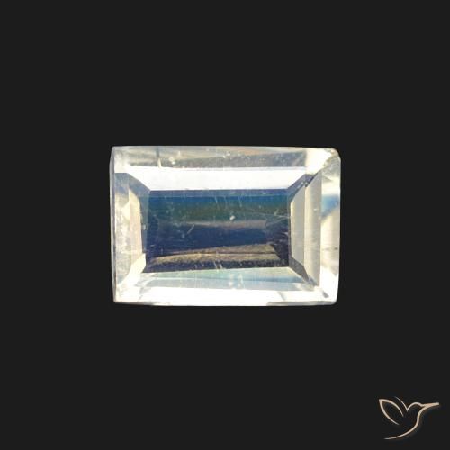 0.40ct 자연스러운 푸르스름한 흰색 레인보우 문스톤, 바게트, 투명한