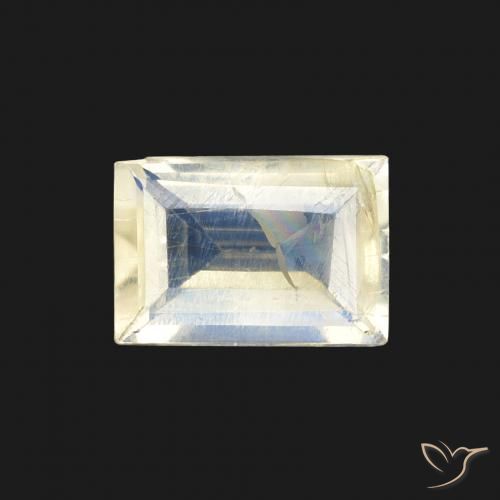 0.76ct 자연스러운 푸르스름한 흰색 레인보우 문스톤, 바게트, 투명한