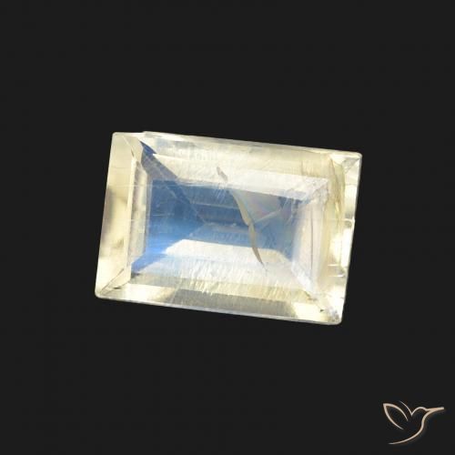 0.76캐럿 천연 푸르스름한 흰색 레인보우 문스톤, 바게트, 투명한