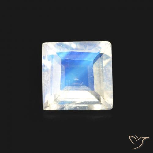 0.44ct 자연스러운 푸르스름한 흰색 레인보우 문스톤, 정사각형, 투명한