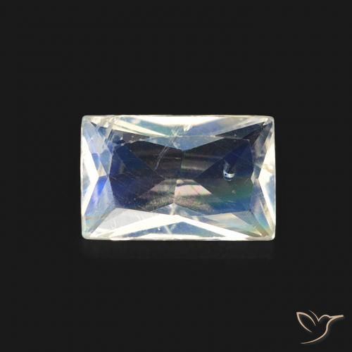 0.46ct 자연스러운 푸르스름한 흰색 레인보우 문스톤, 바게트, 투명한