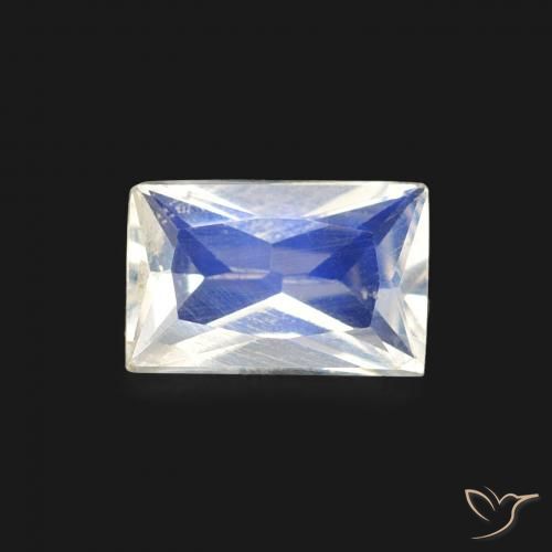0.43ct 자연스러운 푸르스름한 흰색 레인보우 문스톤, 바게트, 투명한