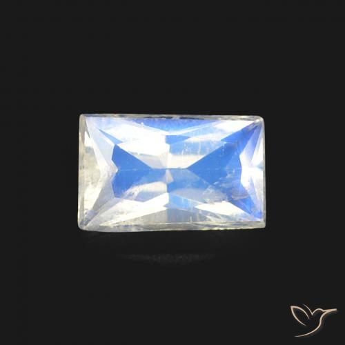 0.45ct 자연스러운 푸르스름한 흰색 레인보우 문스톤, 바게트, 투명한