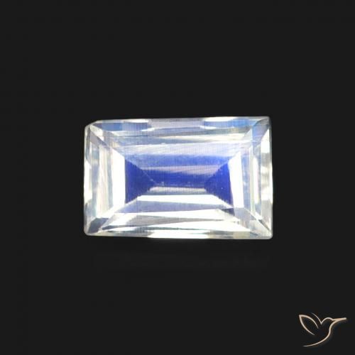 0.47ct 자연스러운 푸르스름한 흰색 레인보우 문스톤, 바게트, 투명한