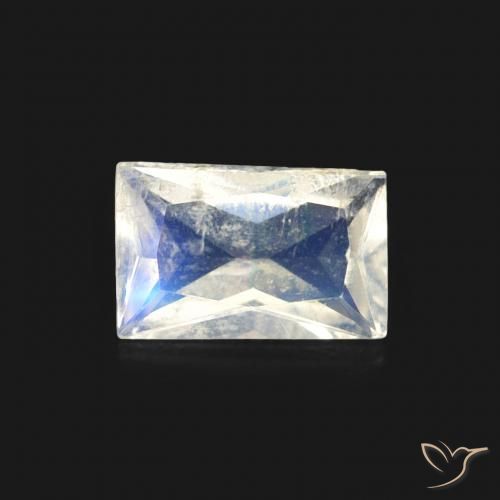 0.49ct 자연스러운 푸르스름한 흰색 레인보우 문스톤, 바게트, 투명한