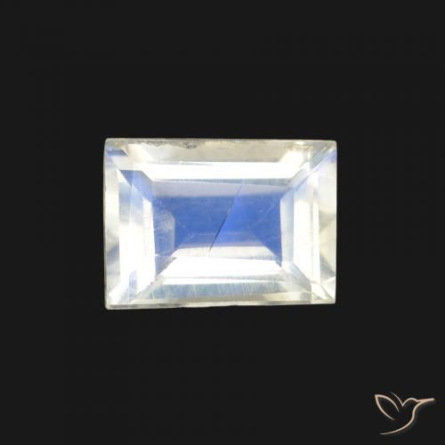 1.00ct 자연스러운 푸르스름한 흰색 레인보우 문스톤, 바게트, 투명한