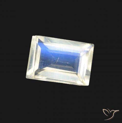 0.72캐럿 천연 푸르스름한 흰색 레인보우 문스톤, 바게트, 투명한