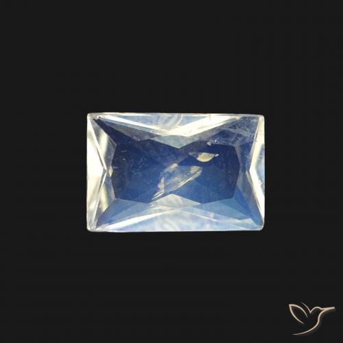0.45ct 자연스러운 푸르스름한 흰색 레인보우 문스톤, 바게트, 투명한