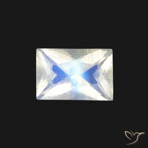 0.54ct 자연스러운 푸르스름한 흰색 레인보우 문스톤, 바게트, 투명한