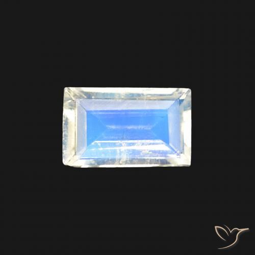 0.34ct 자연스러운 푸르스름한 흰색 레인보우 문스톤, 바게트, 투명한