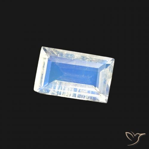 0.34캐럿 천연 푸르스름한 흰색 레인보우 문스톤, 바게트, 투명한
