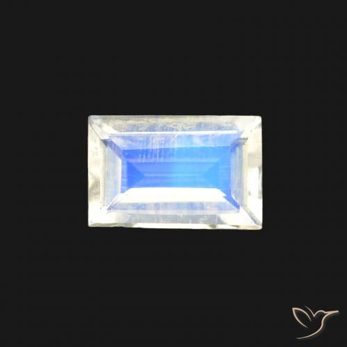 0.44ct 자연스러운 푸르스름한 흰색 레인보우 문스톤, 바게트, 투명한