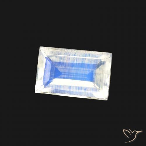 0.44캐럿 천연 푸르스름한 흰색 레인보우 문스톤, 바게트, 투명한