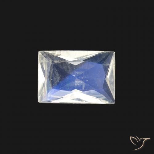 0.40ct 자연스러운 푸르스름한 흰색 레인보우 문스톤, 바게트, 투명한