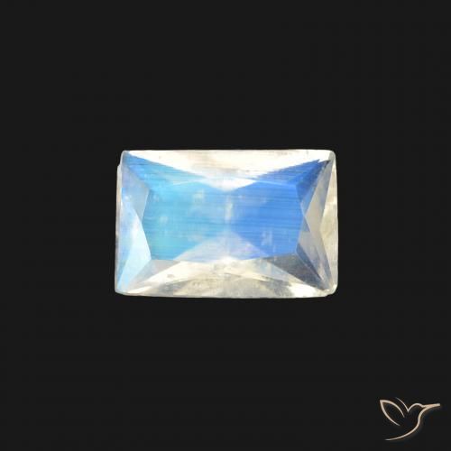 0.37ct 자연스러운 푸르스름한 흰색 레인보우 문스톤, 바게트, 투명한