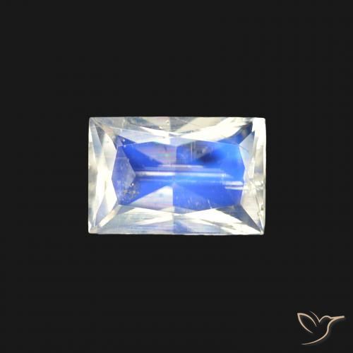 0.45ct 자연스러운 푸르스름한 흰색 레인보우 문스톤, 바게트, 투명한