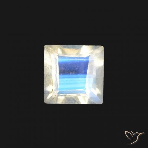 0.26ct 자연스러운 푸르스름한 흰색 레인보우 문스톤, 정사각형, 투명한