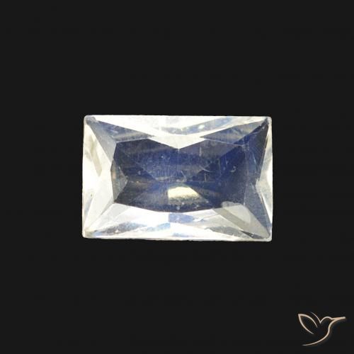 0.43ct 자연스러운 푸르스름한 흰색 레인보우 문스톤, 바게트, 투명한