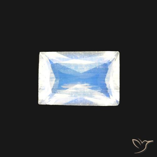 0.45ct 자연스러운 푸르스름한 흰색 레인보우 문스톤, 바게트, 투명한