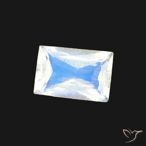 0.45캐럿 천연 푸르스름한 흰색 레인보우 문스톤, 바게트, 투명한