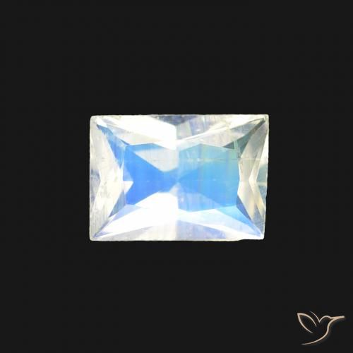 0.40ct 자연스러운 푸르스름한 흰색 레인보우 문스톤, 바게트, 투명한